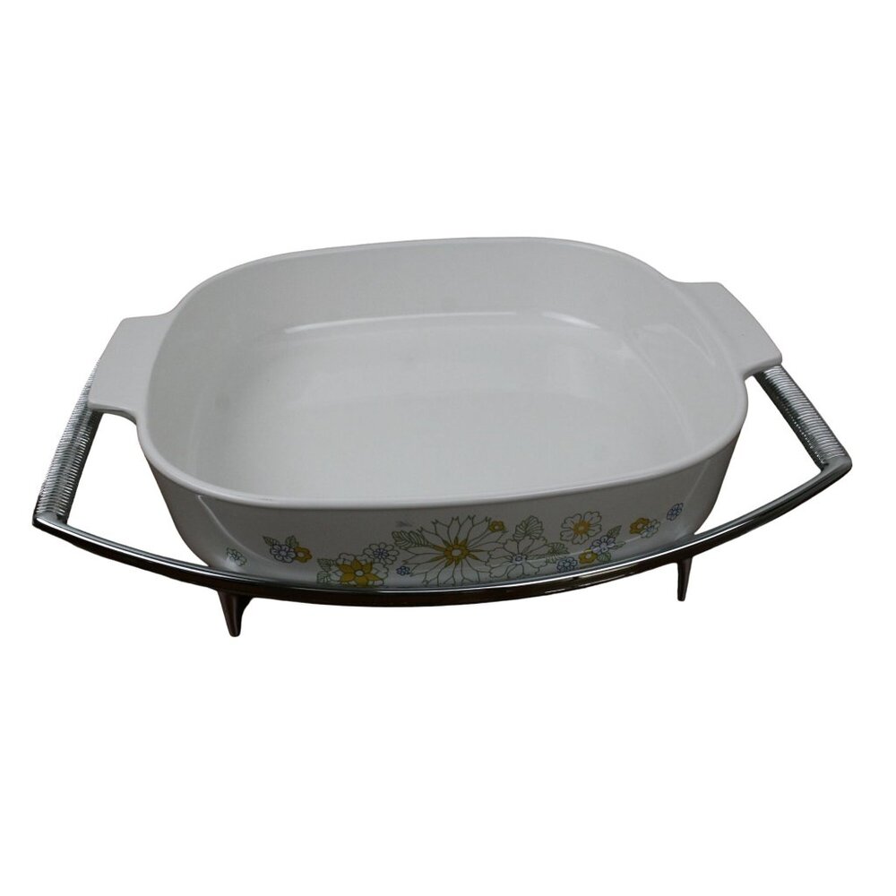 Vintage Corning Ware 9 3/4 x 9 3/4 x 2 Floral Bouquet Casserole Dish and Trivet - Picture 4 of 10